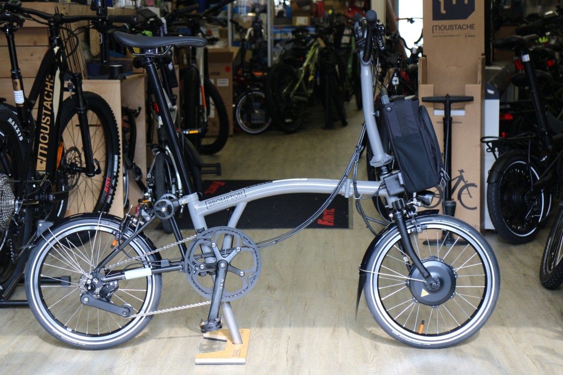 Brompton Electric P Line Urban - Mid Bar - Storm Grey 2022 Folding Bike, Damian Harris Cycles