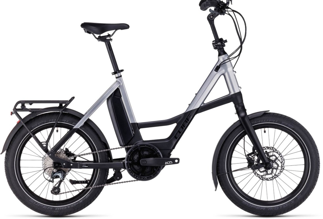 Cube Compact Sport Hybrid 500 Electric Compact Bike, Black & Polar Silver 2023