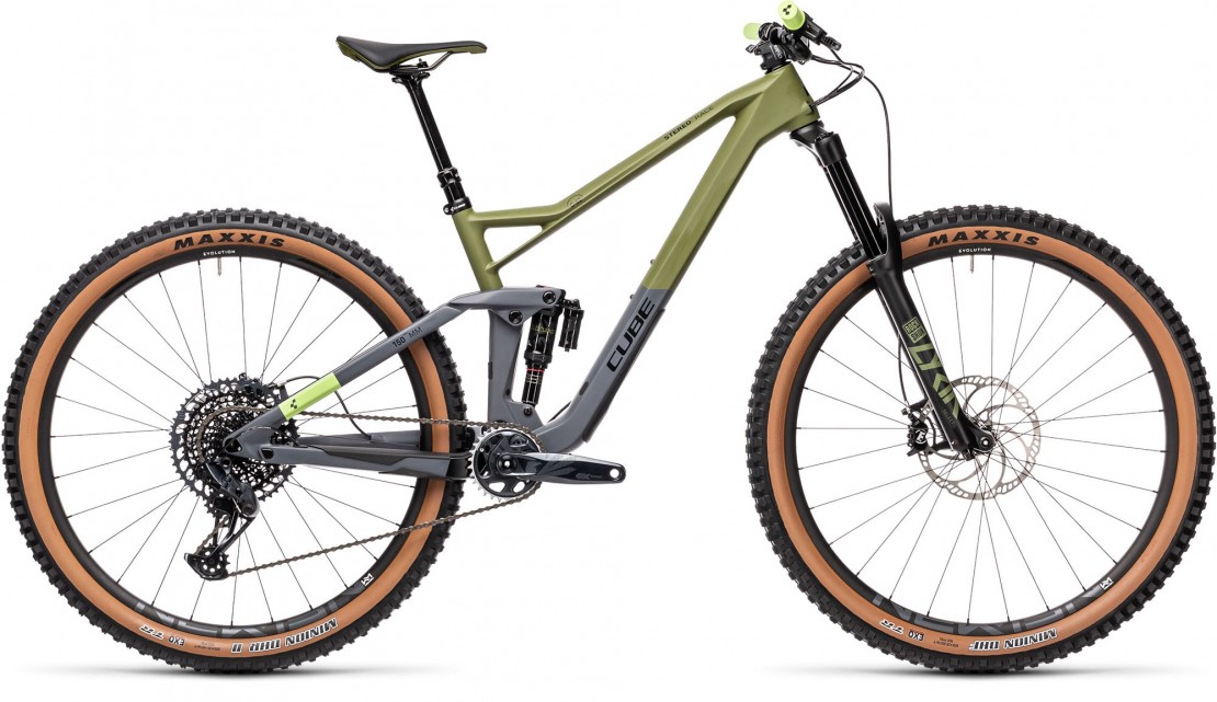Cube Stereo 150 C:62 Race 29 1 Full Suspension Mountain Bike, Olive & Grey 2021