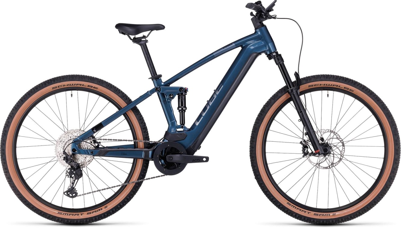 Cube Stereo Hybrid 120 Race 750 Electric Mountain Bike, Petrol Blue & Chrome 2023