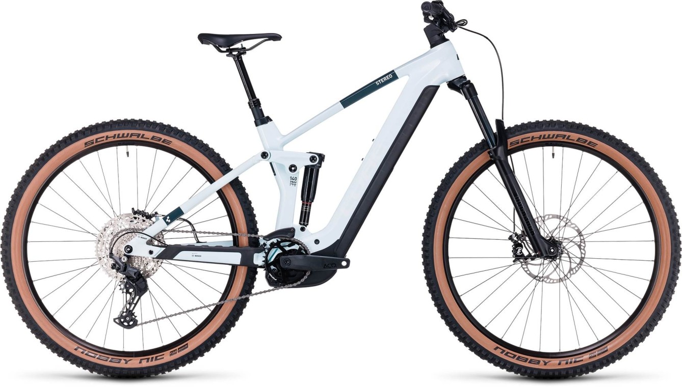 Cube Stereo Hybrid 140 HPC Pro 750 Electric Mountain Bike, Frost White & Grey 2023