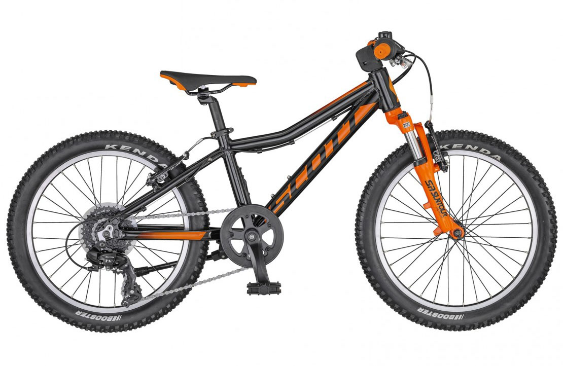 black and orange scott mountain bike